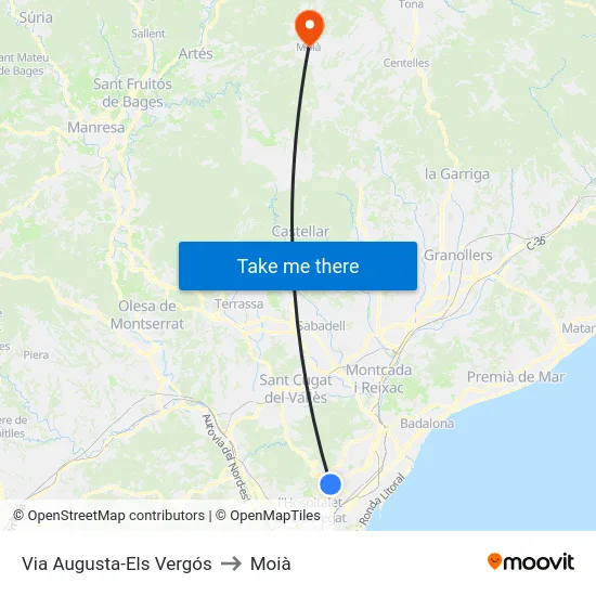 Via Augusta-Els Vergós to Moià map