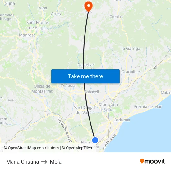 Maria Cristina to Moià map