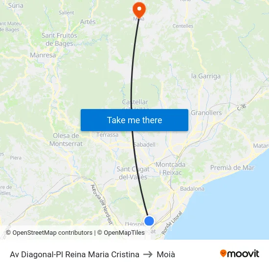 Av Diagonal-Pl Reina Maria Cristina to Moià map