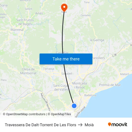 Travessera De Dalt-Torrent De Les Flors to Moià map