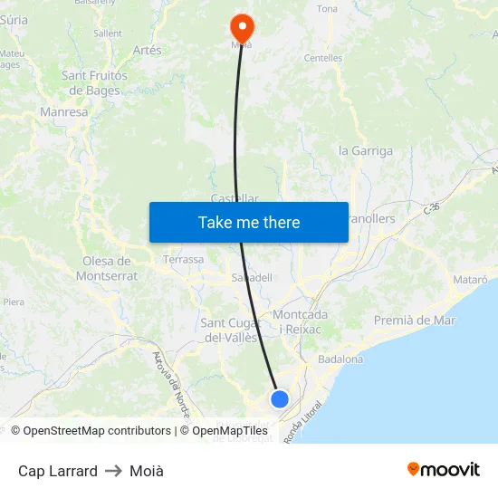 Cap Larrard to Moià map