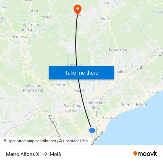 Metro Alfons X to Moià map