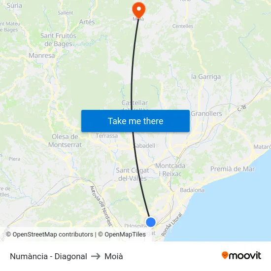 Numància - Diagonal to Moià map