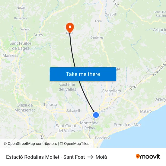 Estació Rodalies Mollet - Sant Fost to Moià map
