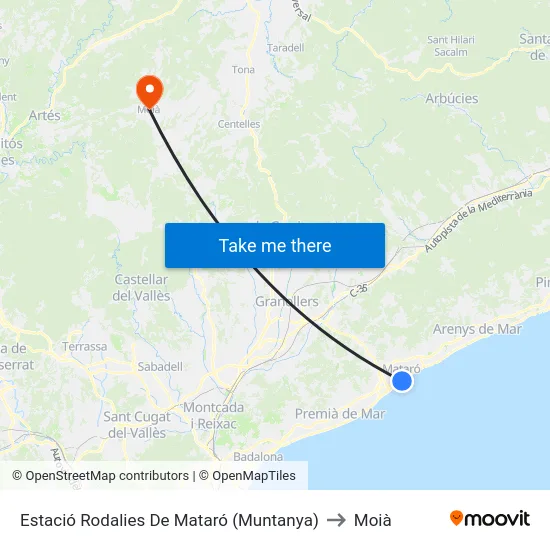 Estació Rodalies De Mataró (Muntanya) to Moià map