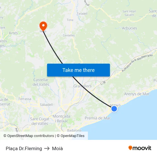 Plaça Dr.Fleming to Moià map