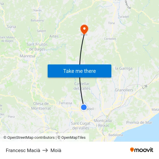 Francesc Macià to Moià map
