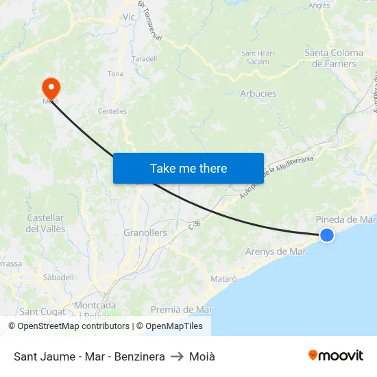 Sant Jaume - Mar - Benzinera to Moià map