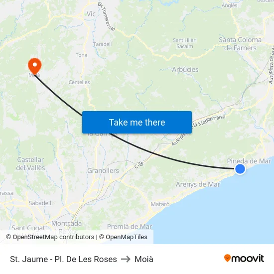 St. Jaume - Pl. De Les Roses to Moià map