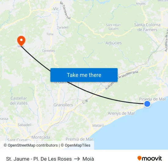 St. Jaume - Pl. De Les Roses to Moià map