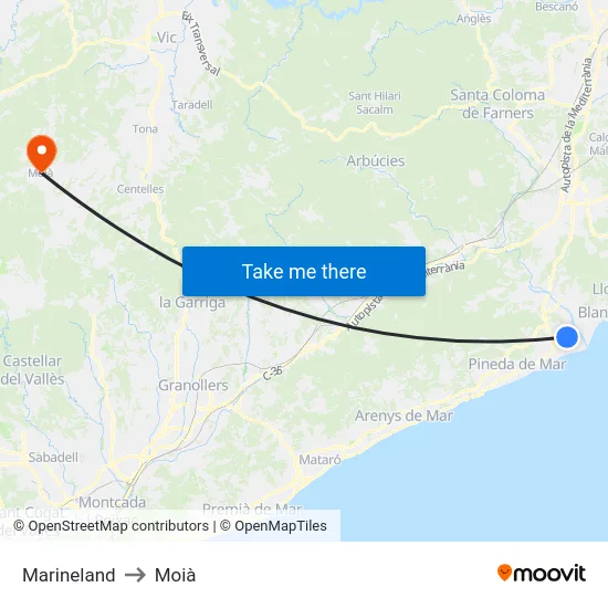 Marineland to Moià map