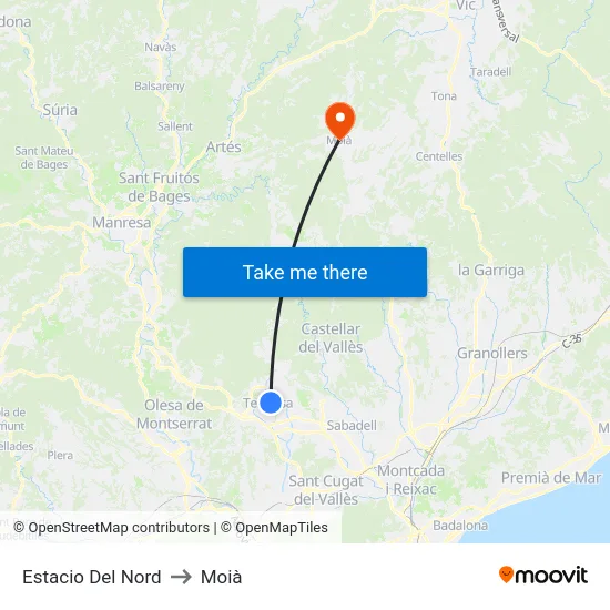 Estacio Del Nord to Moià map