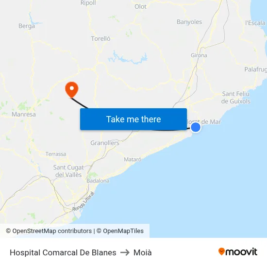 Hospital Comarcal De Blanes to Moià map