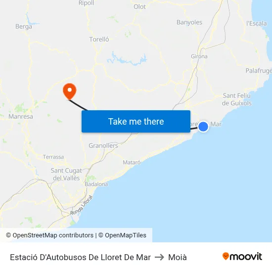 Estació D'Autobusos De Lloret De Mar to Moià map