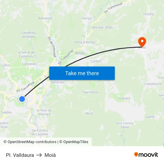 Borrar Parada to Moià map