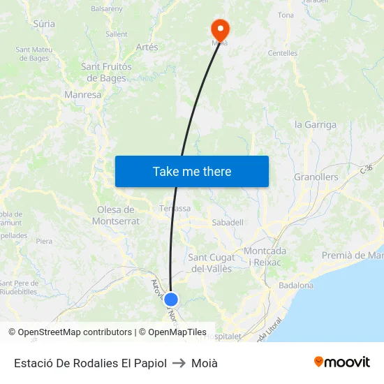 Estació De Rodalies El Papiol to Moià map