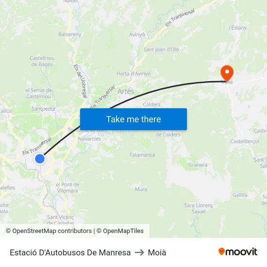 Estació D'Autobusos De Manresa to Moià map