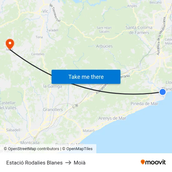 Estació Rodalies Blanes to Moià map