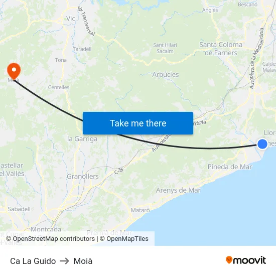 Ca La Guido to Moià map
