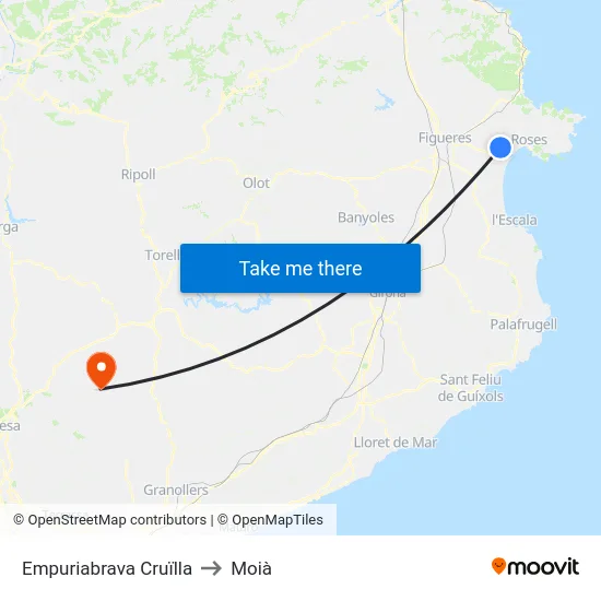 Empuriabrava Cruïlla to Moià map