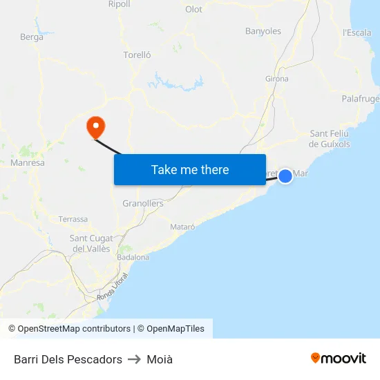 Barri Dels Pescadors to Moià map