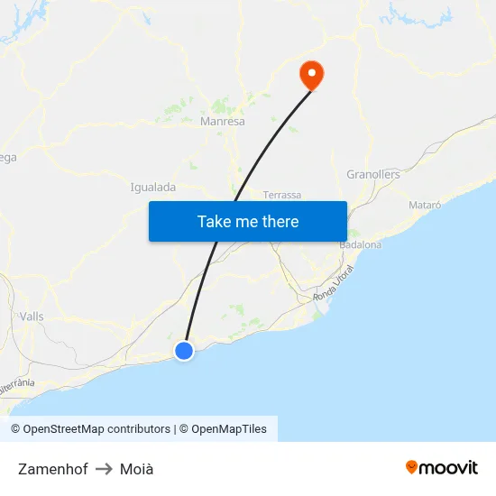 Zamenhof to Moià map