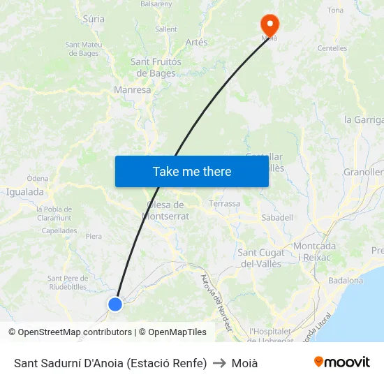 Sant Sadurní D'Anoia (Estació Renfe) to Moià map