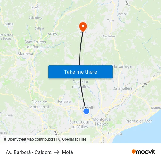 Av. Barberà - Calders to Moià map