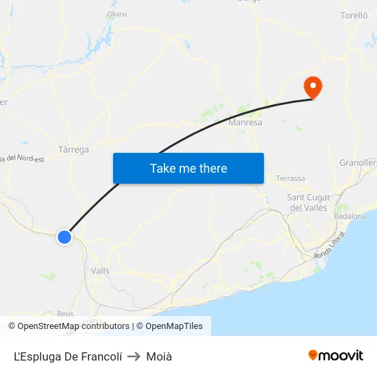 L'Espluga De Francolí to Moià map