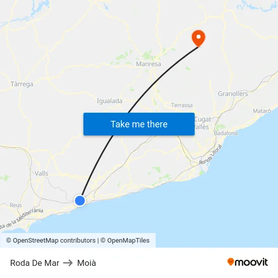 Roda De Mar to Moià map