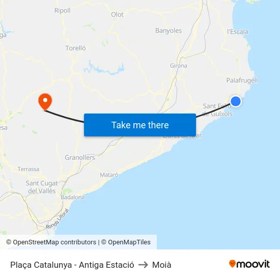 Plaça Catalunya - Antiga Estació to Moià map