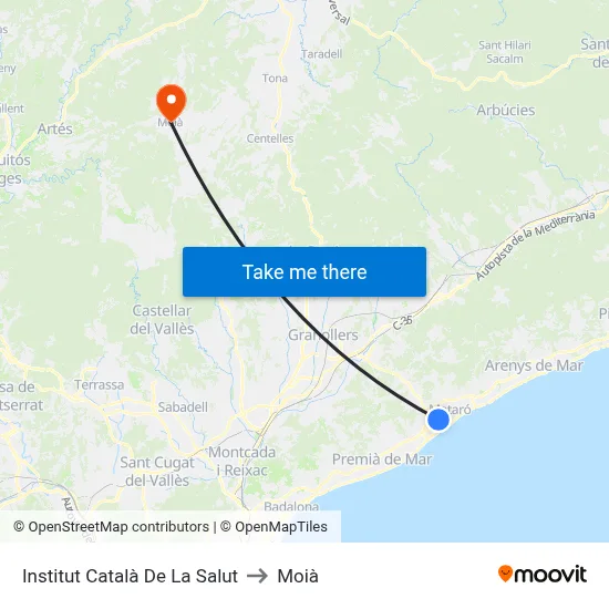 Institut Català De La Salut to Moià map