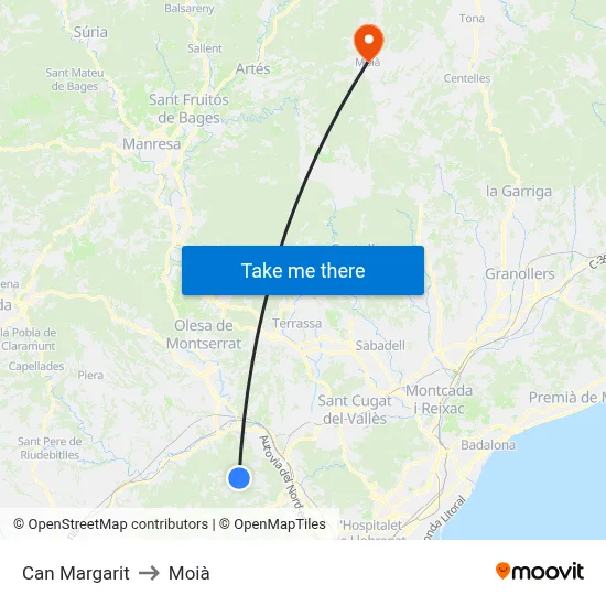 Can Margarit to Moià map