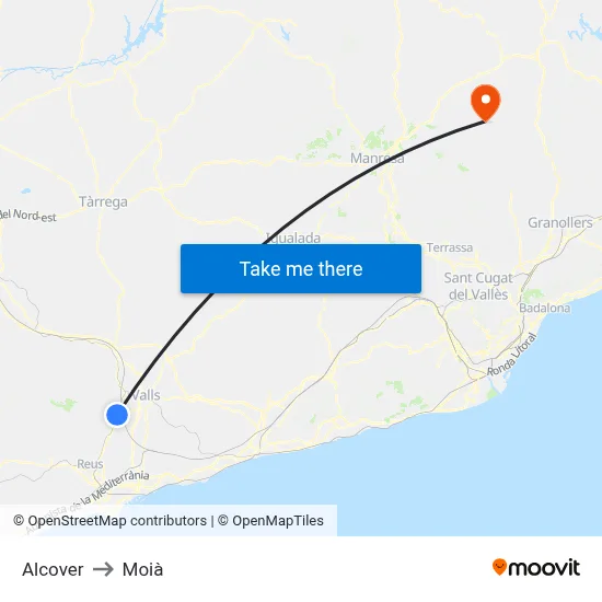 Alcover to Moià map
