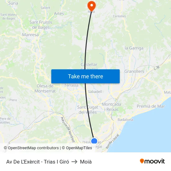 Av De L'Exèrcit - Trias I Giró to Moià map