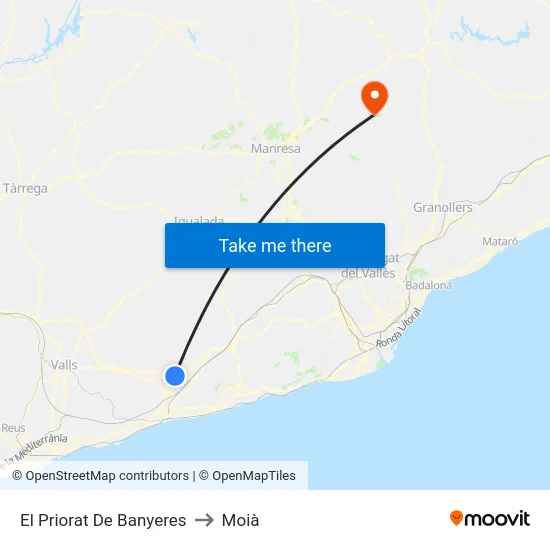 El Priorat De Banyeres to Moià map
