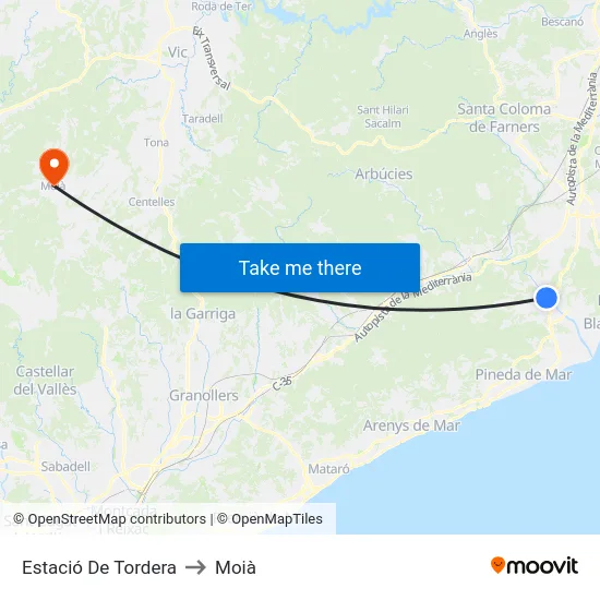 Estació De Tordera to Moià map