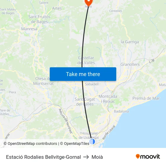 Estació Rodalies Bellvitge-Gornal to Moià map