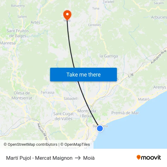 Martí Pujol - Mercat Maignon to Moià map