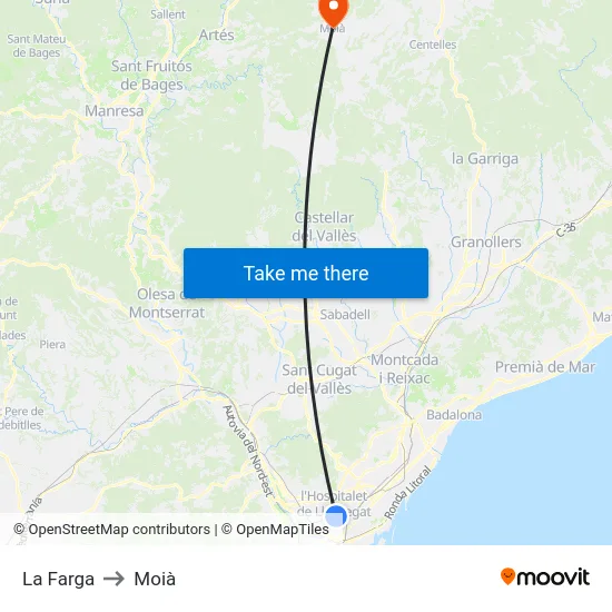 La Farga to Moià map