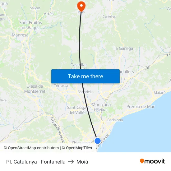 Pl. Catalunya - Fontanella to Moià map