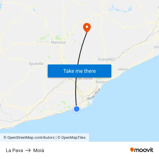 La Pava to Moià map