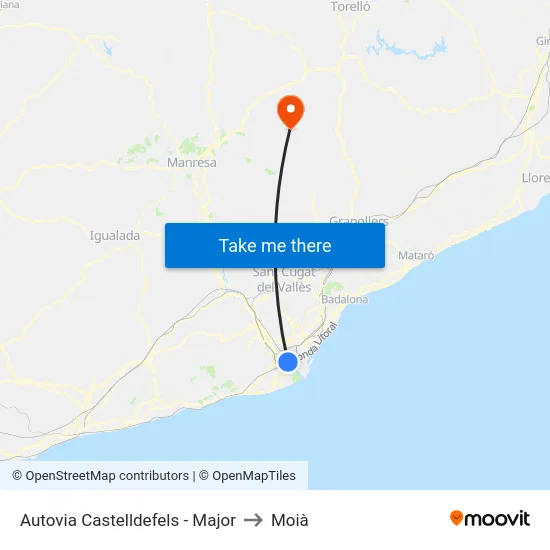 Autovia Castelldefels - Major to Moià map