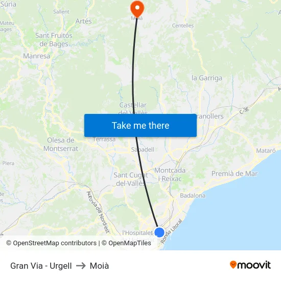 Gran Via - Urgell to Moià map
