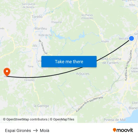 Espai Gironès to Moià map