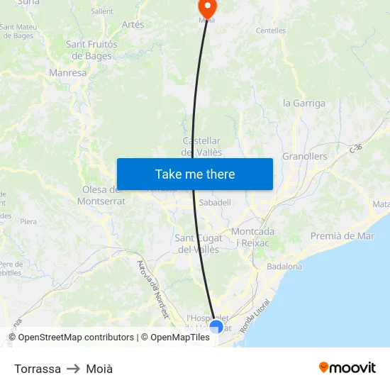 Torrassa to Moià map