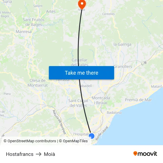 Hostafrancs to Moià map