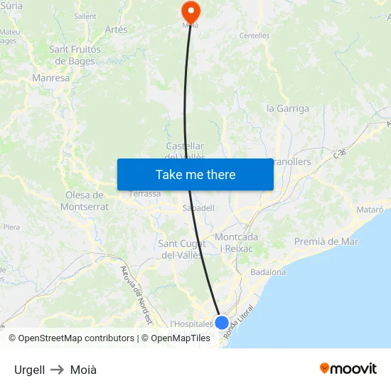 Urgell to Moià map