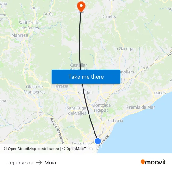 Urquinaona to Moià map