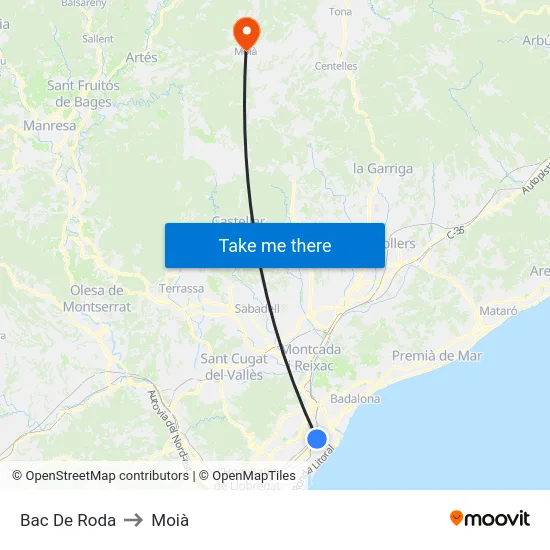 Bac De Roda to Moià map